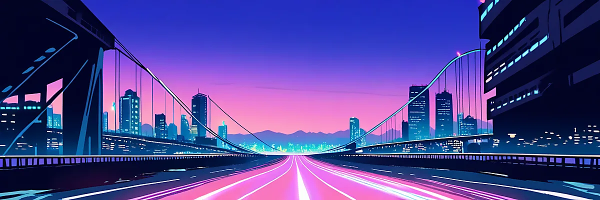 夕景の高架道路に光の軌跡が伸びるイラスト、映画『ワイルド・スピードX2』の作品情報セクションのイメージ