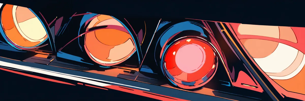 車のヘッドライトとテールランプのクローズアップイラスト(作品情報の解説イメージ)