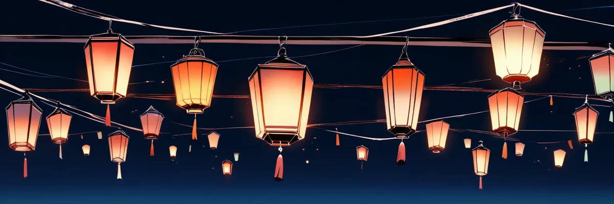 夜空にいくつも吊るされたランタンを描いたイラスト。次に覇王色を開花させる者を予測するイメージ