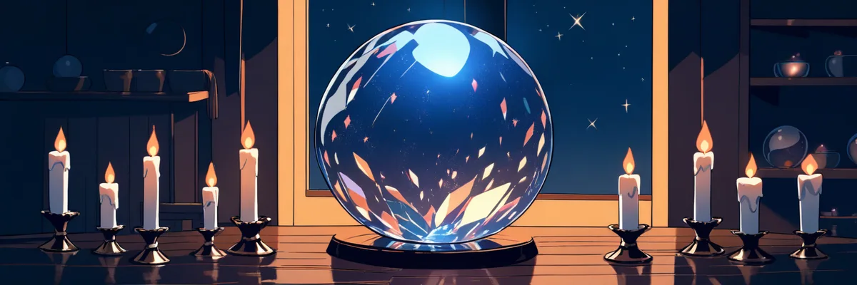 星空を映す水晶玉を描いたイラスト。次に覇王色を開花させる者への予測をイメージした一枚。