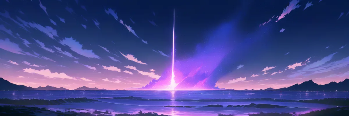 月明かりの海に溶けていく紫の光を描いたイラスト。まとめのイメージ。