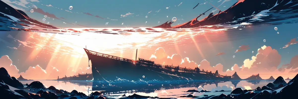 海の底に眠る戦艦プルトンのシルエットを描いた想像図