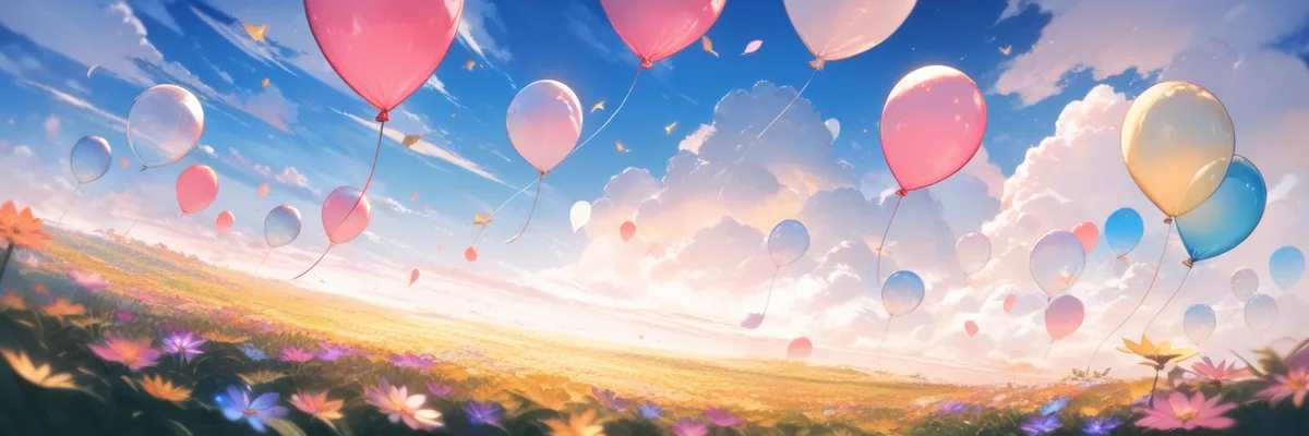 麦畑越しに見える給水塔と夕空に浮かぶ風船のイラスト。誕生日を迎える少年アーニーのエピソードのイメージ。